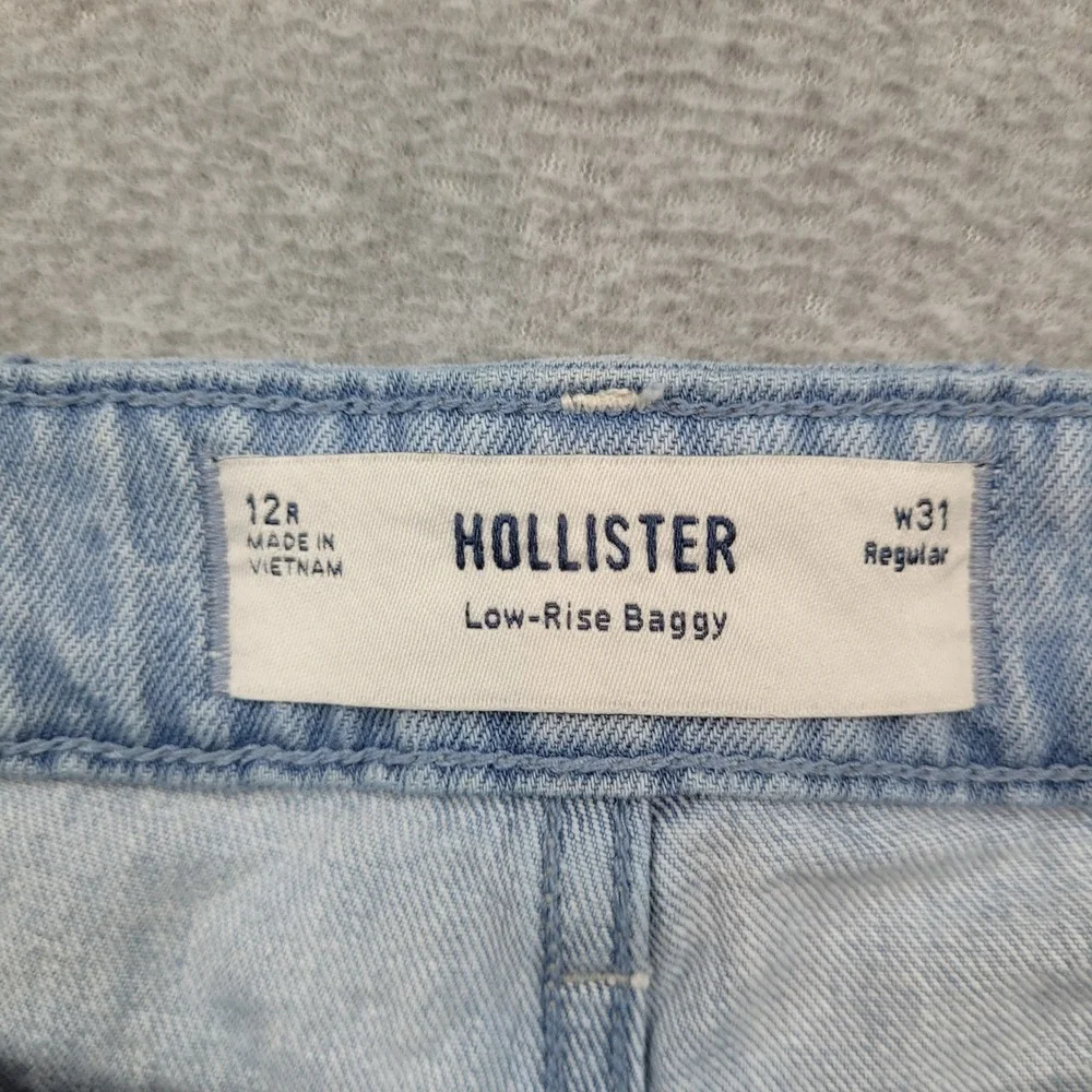 Hollister Low-Rise Baggy Jeans Womens 12R 31x29 Light Blue Distressed Raw Hem - Picture 6 of 8
